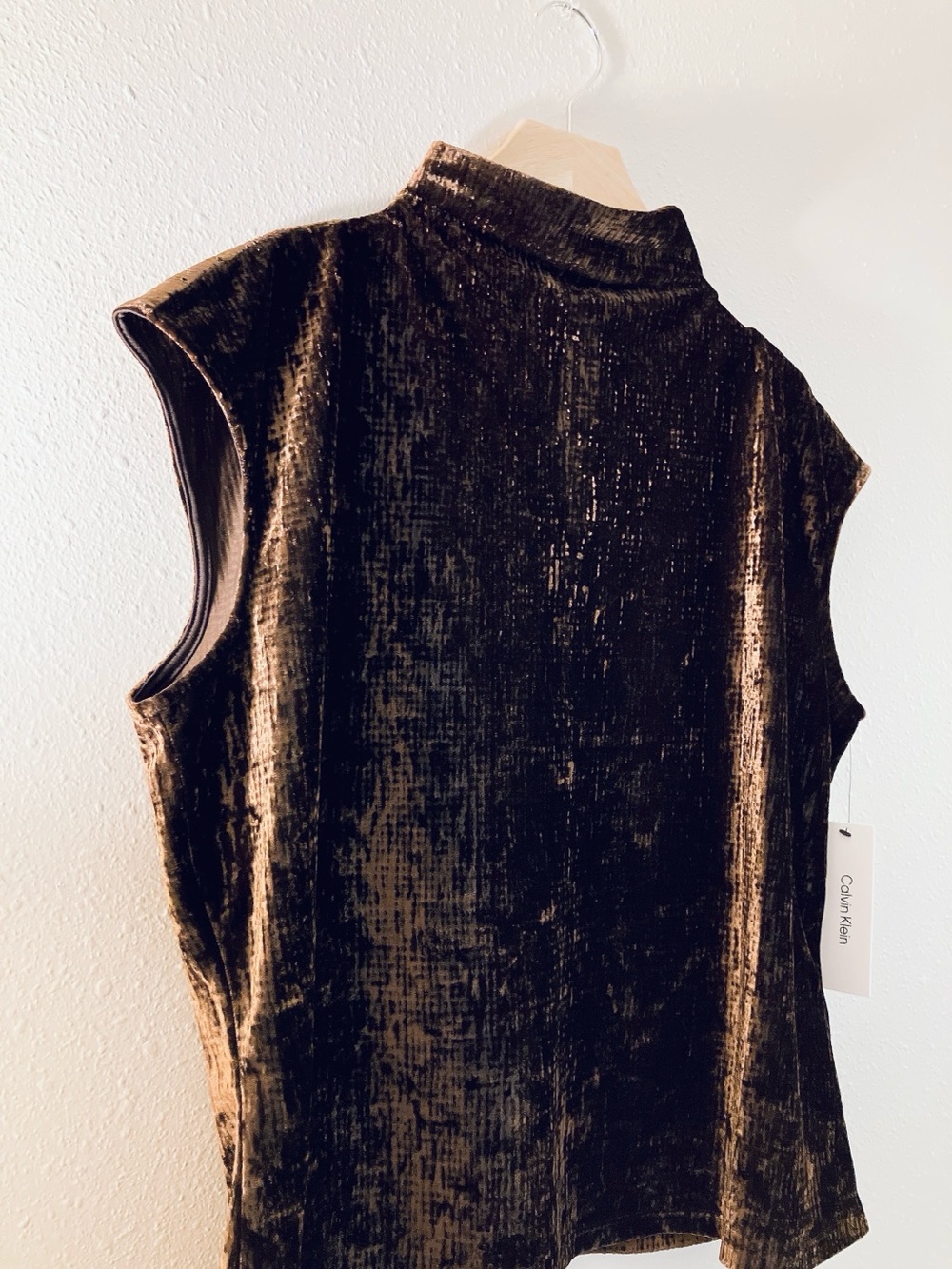 Calvin Klein Brown Velvet Mock Neck Cap Sleeve Blouse Tank Top X-Large - Picture 3 of 11